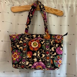 Vera Bradley shoulder bag in Suzani black fuschia gold orange teal floral print